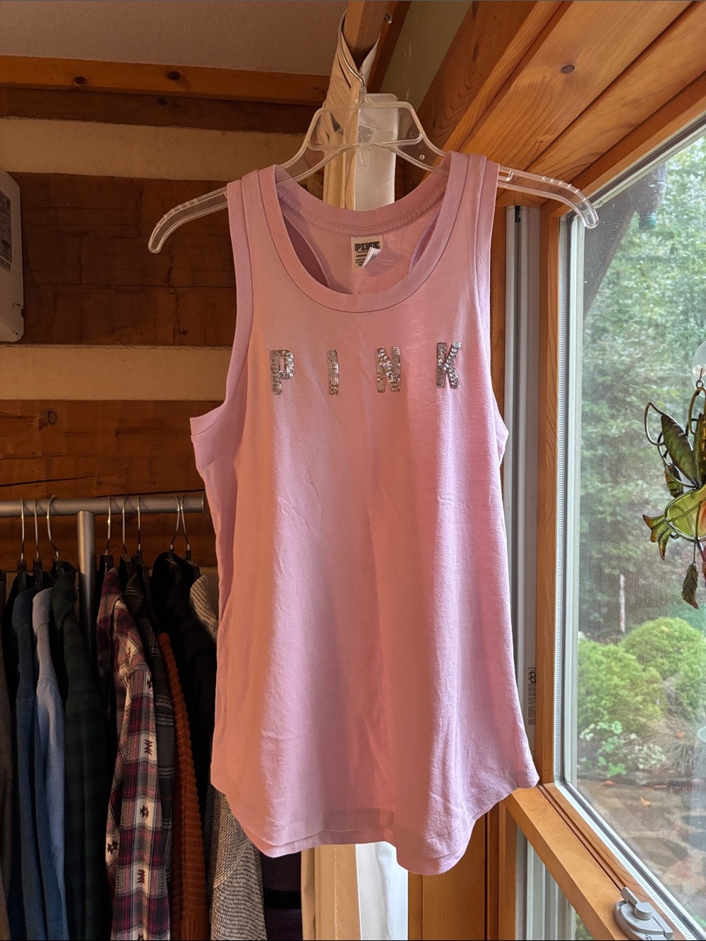 PINK Victoria's Secret Light Pink Sequin Logo Tank
